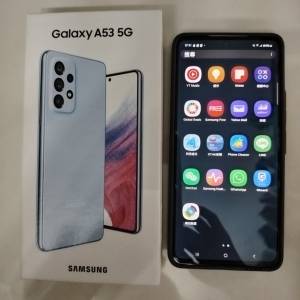 6.5吋三星SAMSUNG Galaxy A53 5G手機256GB+8GB RAM淺藍色 膜撕下無花有貼膜附套USB...