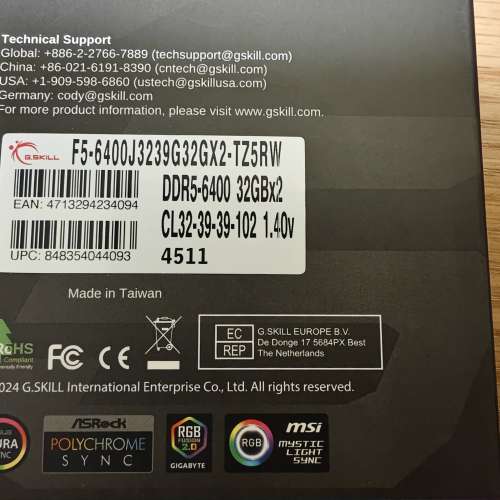 G.Skill G.Skill Ripjaws Z5 RGB WHITE DDR5 6400 64GB Kit ( 2x32GB )