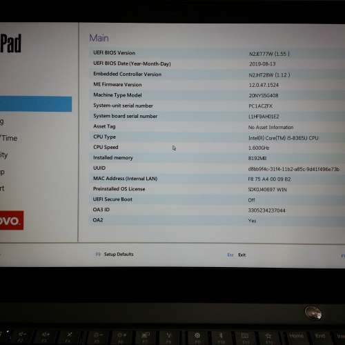 Lenovo TP T490s/14.1”LED/i5-8350U 1.70GHz/16GB DDR4 RAM/256GB M.2 SS/96%New NB