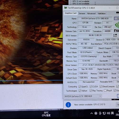 Inno3D GeForce GTX 1060 6GB 五成新背板生鏽