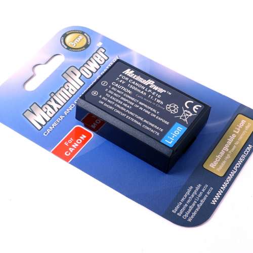 Maximal Power 1500mAh Li-ion LPE10 代用電器 Generic Battery for Canon LP-E10