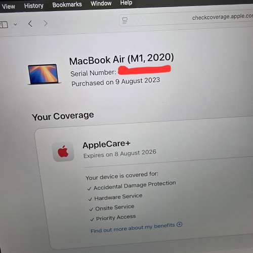 MacBook Air M1 16GB RAM 有 AppleCare+