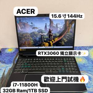 (性價比高✨Acer 3060 頂級電競機) Acer  i7-11800H/8,16,32GB Ram/128,256,512GB,...