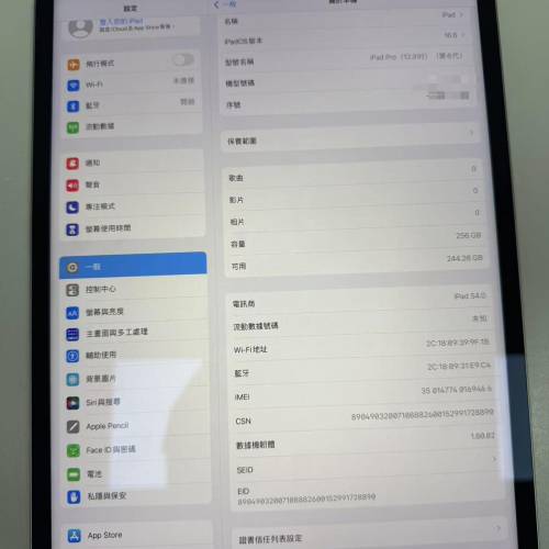 Apple iPad Pro 12.9” (gen 6) 6代 2022  (M2) 256gb cellular/WiFi iOS 16.6 插卡版