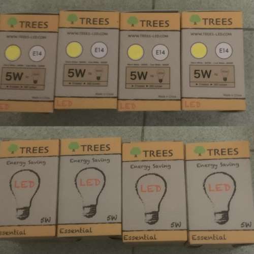 全新 TREES LED 5W 燈泡 (E14 4個+ E27 6個 ) HK$80.00 10個