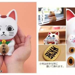 [現貨]縁起物ねこ置物人形リュウコドウ-素焼陶器金白 / 膽大黨 高速婆婆