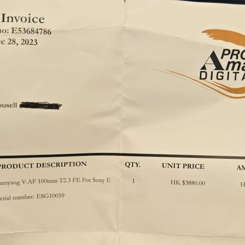 平售 99% New Samyang V-AF 100mm 2.3