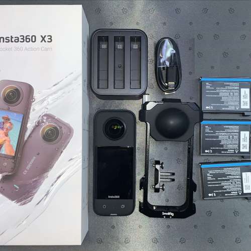 [觀塘實體店] 二手 Insta360 X3 (共3電+快充座+鏡頭保護套+玻璃保護鏡+多功能保護...