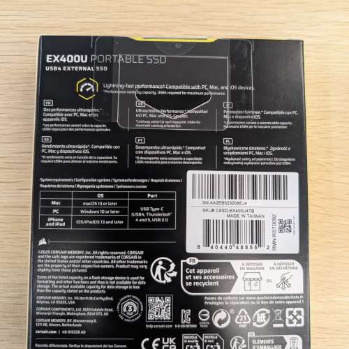 100%new 未開封 Corsair EX400U USB 4.0 Type-C Portable SSD 4TB (MagSafe 磁吸) 行...