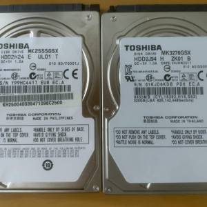 TOSHIBA 320GB + 250GB 2.5" SATA 硬盤 Hardisk 清屋出售 2隻HK$100.00