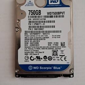 WD 2.5" 750G 硬碟 Hard disk
