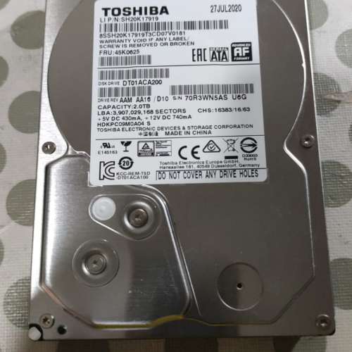 TOSHIBA 2TB 3.5吋硬碟