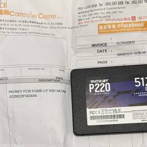 行貨全新已拆 Patriot P220 512GB 2.5" SATA SSD