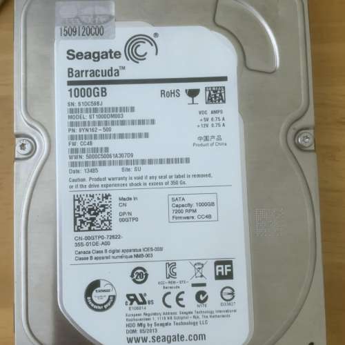 Seagate Barracuda 1000GB 3.5" SATA 硬盤 Hardisk 清屋出售 HK$70.00