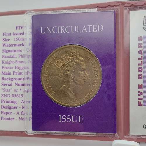 澳洲錢幣套裝/UNC(1967)Australia 5 dollar banknote/1967年澳洲5元纸幣加1988年5元