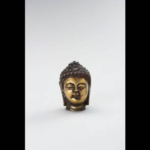 鎏金銅佛像A MINIATURE GILT-BRONZE BUDDHA HEAD with antique certificate