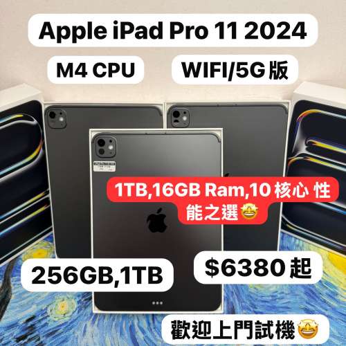 (最新M4 CPU 16GB Ram 10核心🔥iPad Pro 1TB大容量）Apple iPadPro 11 2024/完美機,...