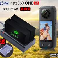 全新 Insta360 One X3 電池充電器套裝 1800mah高容量 雙鋰電 雙槽充電器 2電1充 副...