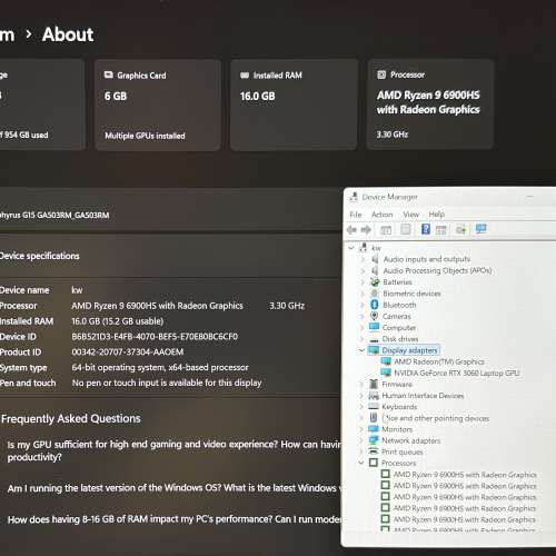 Asus ROG Zephyrus G15 GA503RM (165Hz, R9-6900HS, 16GB+1TB SSD, RTX3060)