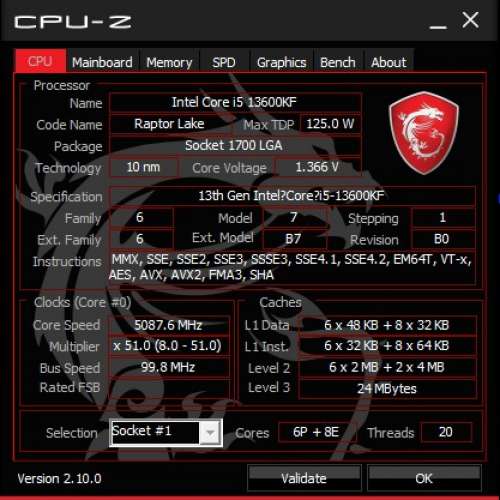 13600KF盒裝+MSI Z790 + Corsair 32G DDR4