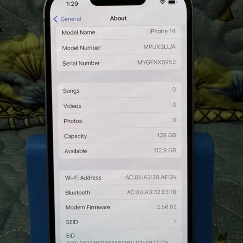 iphone14  128GB 紫色 電池bettery86%  全原美版 Original