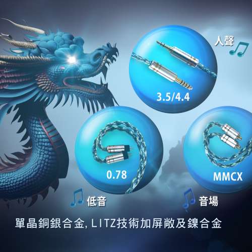 (藍龍王)人聲利器,極化調音,8絞1064芯AWG24單晶銅銀合金,LITZ技術加屏敞及鎳合金24A...