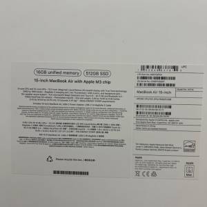 Macbook air M3 , 15" 16G Ram 512 SSD