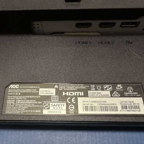 九成新 AOC Model U2790VQ 27吋 4K 顯示屏
