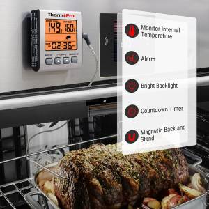 ThermoPro TP16S 數位肉類溫度計，適用於烹飪和燒烤，帶背光和廚房定時器的燒烤食品...