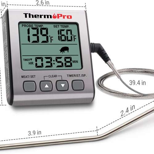 ThermoPro TP16S 數位肉類溫度計，適用於烹飪和燒烤，帶背光和廚房定時器的燒烤食品...