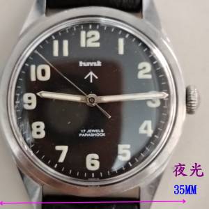 超級 HMT 軍用 17 機械手動上鏈錶 W10/6645-000035真皮錶帶螢光字35mm二手
