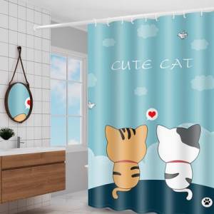 全新CUTE CAT浴簾--可愛貓浴帘--高200 cm x 濶120 cm--防水防霉環保質料--磁吸鉛墜-...