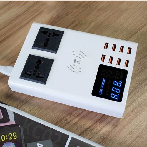 USB× 8(QC)+兩個13A插頭+無綫充電有display 65w