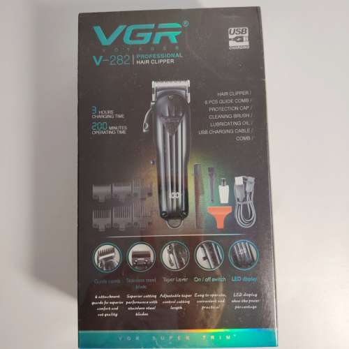 全新VGR V-282專業理髮器 無線電剪髮、修剪鬍鬚和身體毛髮,2000mAh鋰電池USB充電可...