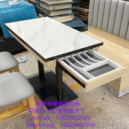 港式茶餐冰室餐館桌子訂造,抽桶分隔餐檯訂做廠家,顏色可選尺寸可訂製,深圳餐廳餐桌...