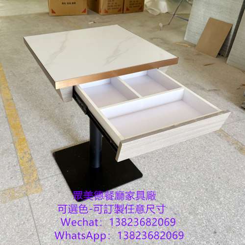 岩板包金屬邊餐枱訂造,港式餐廳桌子批發價格,白色水磨石沙大理石桌子,圓形餐桌訂製,...