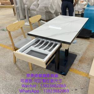 岩板不鏽鋼包邊餐桌訂製,抽屜儲物餐桌枱子訂做廠家,深圳市眾美德餐廳傢具廠直供香港...
