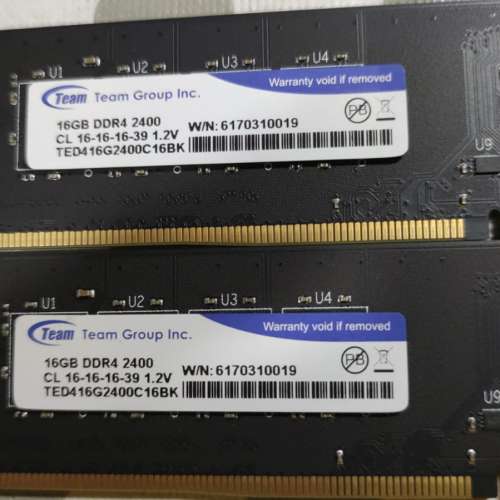 Desktop Ram TEAM 16Gx2 共32GB DDR4 2400 雙面