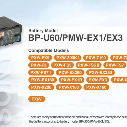 DSTE BP-U60 Fully Decoded Lithium-Ion Battery Pack For SONY Cameras 代用鋰電池