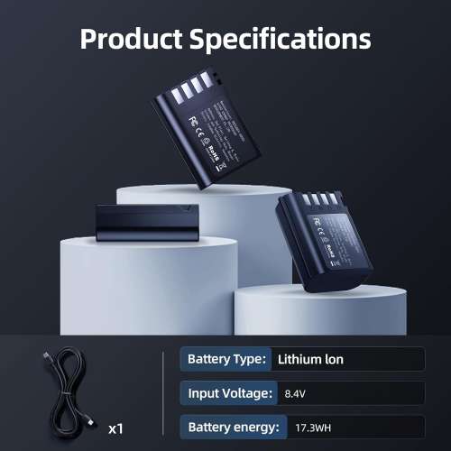LLANO DMW-BLK22 Type Lithium-Ion Battery Pack with USB-C 代用鋰電池連顯電量雙...