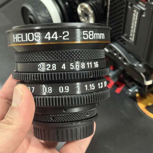 Helios 58mm f2 Rehoused with Canon EF mount and Amber anamorphic thread.