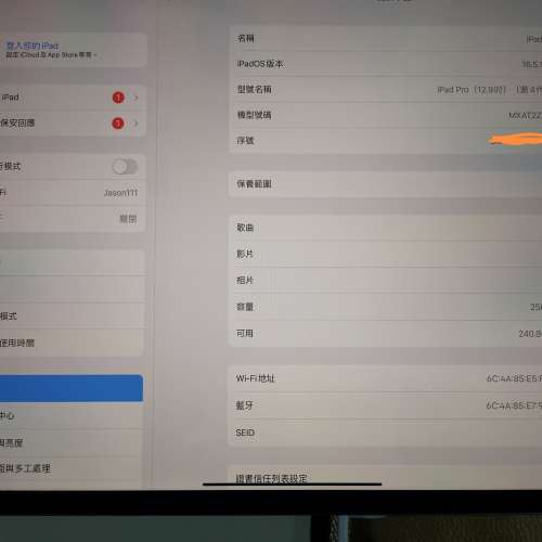 95%新 港行  灰色 iPad Pro 12.9 4th  256GB