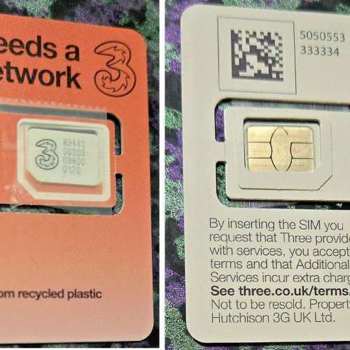 電話卡 3UK sim card 東南亞 英國 及 歐洲 合共71個國家使用, 包括 香港 澳門, 印尼...