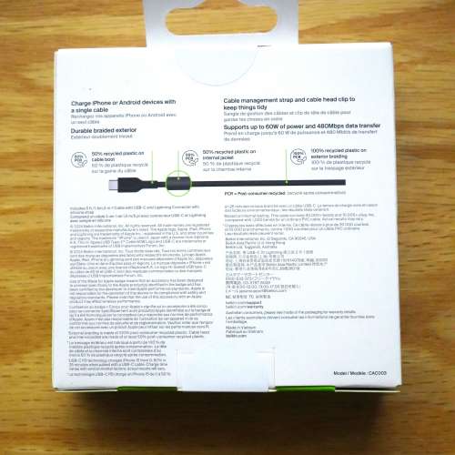 Belkin BoostCharge Pro 2 合 1 USB-C to Lightning Connector Charging Cable 充...