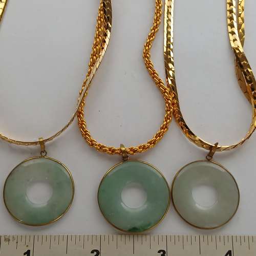 清理 古舊 存貨, 一手五套包鑲嵌銅框玉吊墜連16吋銅鏈 共售500元 ,單一套150元 . n...