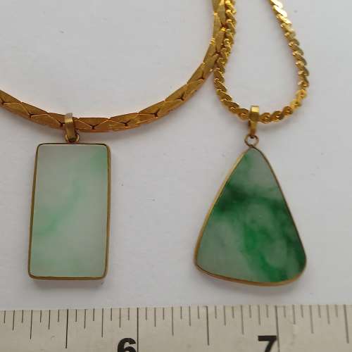 清理 古舊 存貨, 一手五套包鑲嵌銅框玉吊墜連16吋銅鏈 共售500元 ,單一套150元 . n...