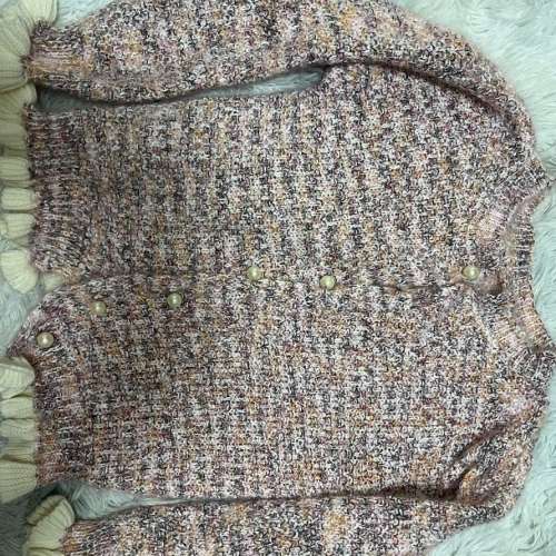 韓系時尚小香風上衣荷葉邊木耳針織毛衣 Korean style fashion small Chanel style ...