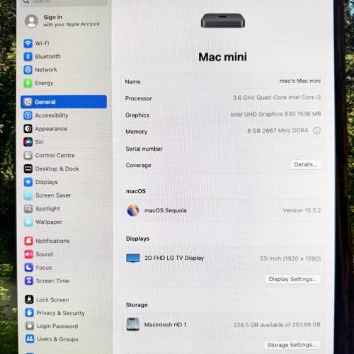 Apple Mac mini 2018 256GB / 8GB / Core i3 3.6Ghz