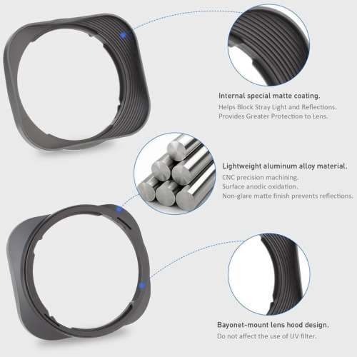 HAOGE LH-X33 Bayonet Square Metal Lens Hood For Fujifilm Fujinon XF 33mm F1.4 R