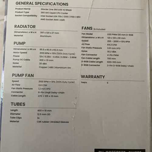 Phanteks GLACIER ONE 360D30 X2 水冷散熱器(黑色)